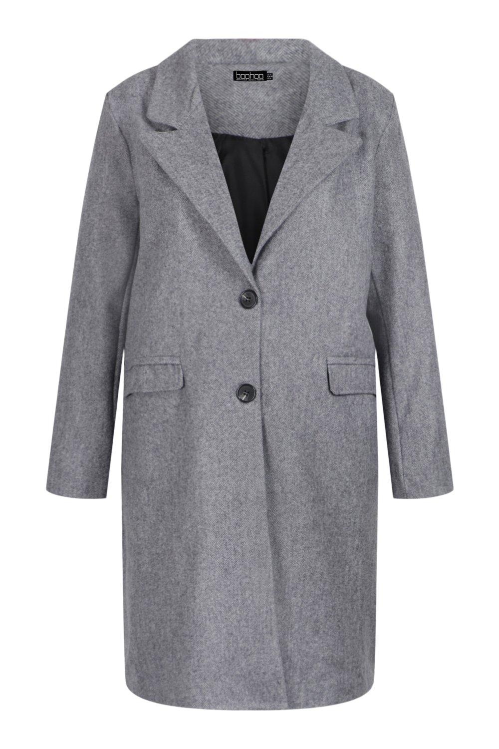 Grey Brushed Wool Look Longline Coat