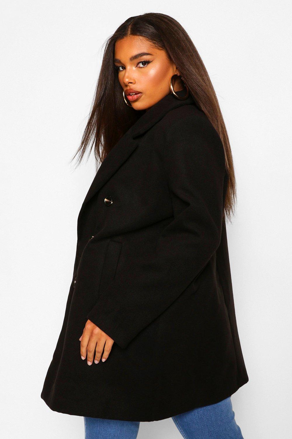 Plus size double 2024 breasted flare coat