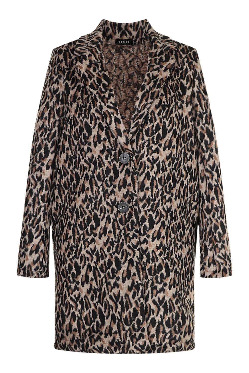 Plus Leopard Print Wool Look Coat boohoo