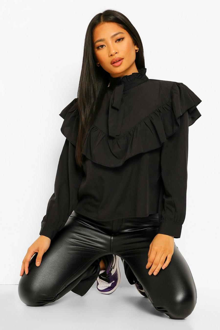 Petite High Neck Frill Detail Blouse image number 1