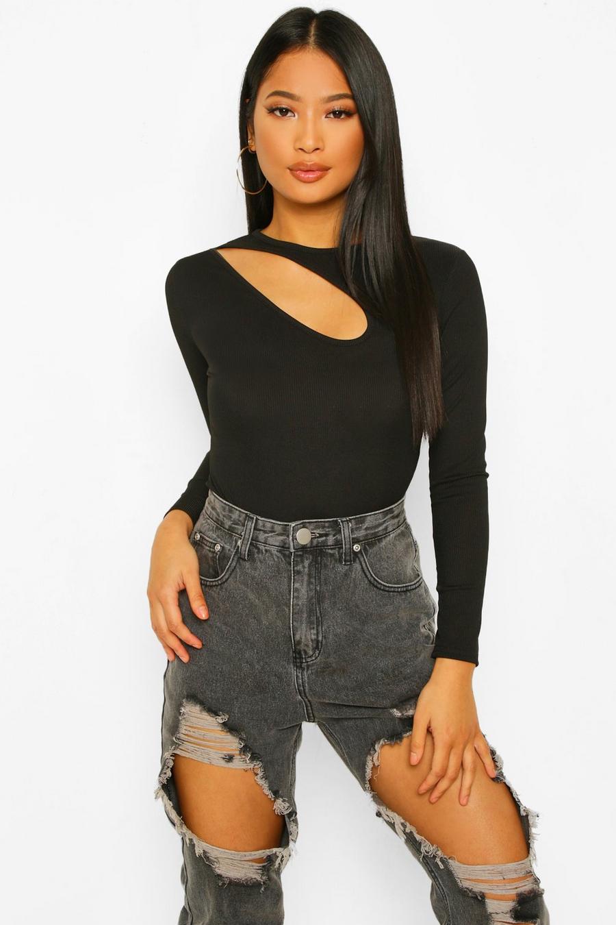 Black Petite - Ribbad body med cut-out