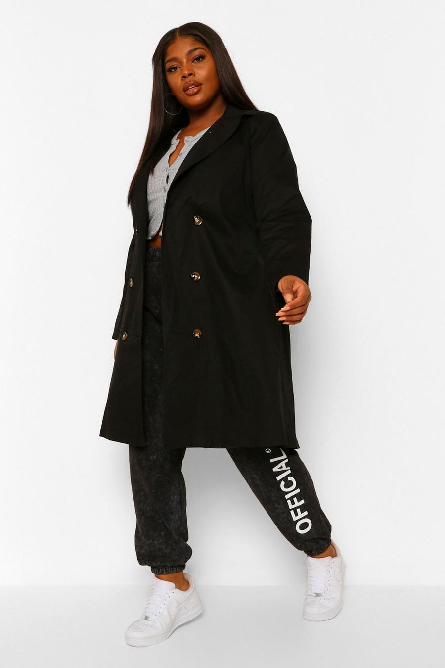 Black Plus O Ring Belted Trench Coat image number 1