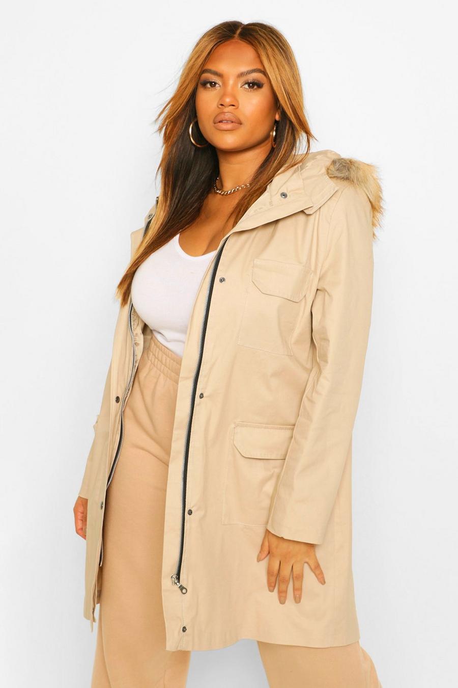 Women's Plus Pocket Faux Fur Trim Hooded Parka Coat | Boohoo UK