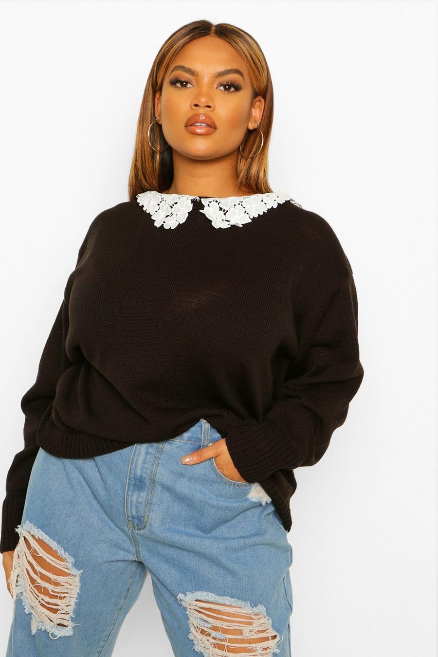 Black Plus Lace Collar Sweater image number 1