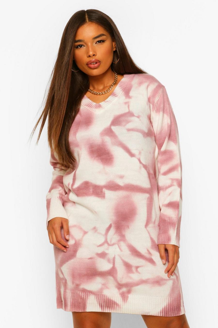 Berry Plus Marble Print Knitted Jumper Dress image number 1
