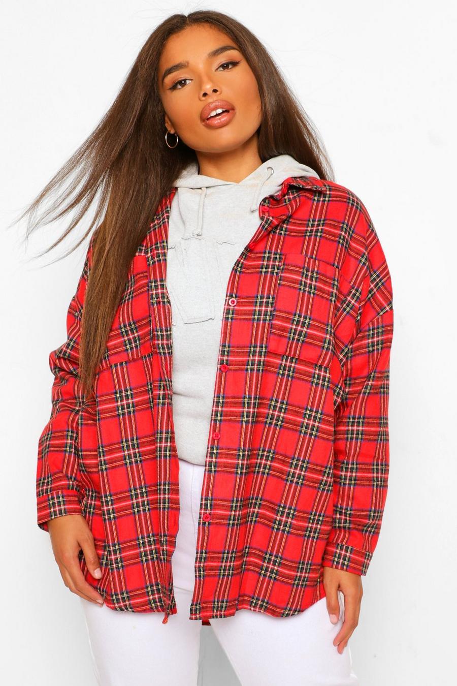 Red Plus Oversized Boyfriend Check Shirt image number 1