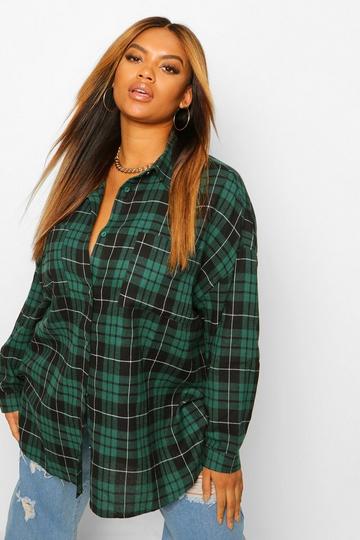Plus Oversized Boyfriend Check Shirt green