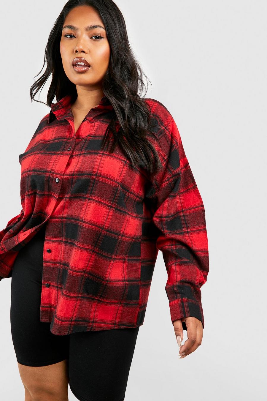 Red Plus Oversized Boyfriend Check Shirt image number 1