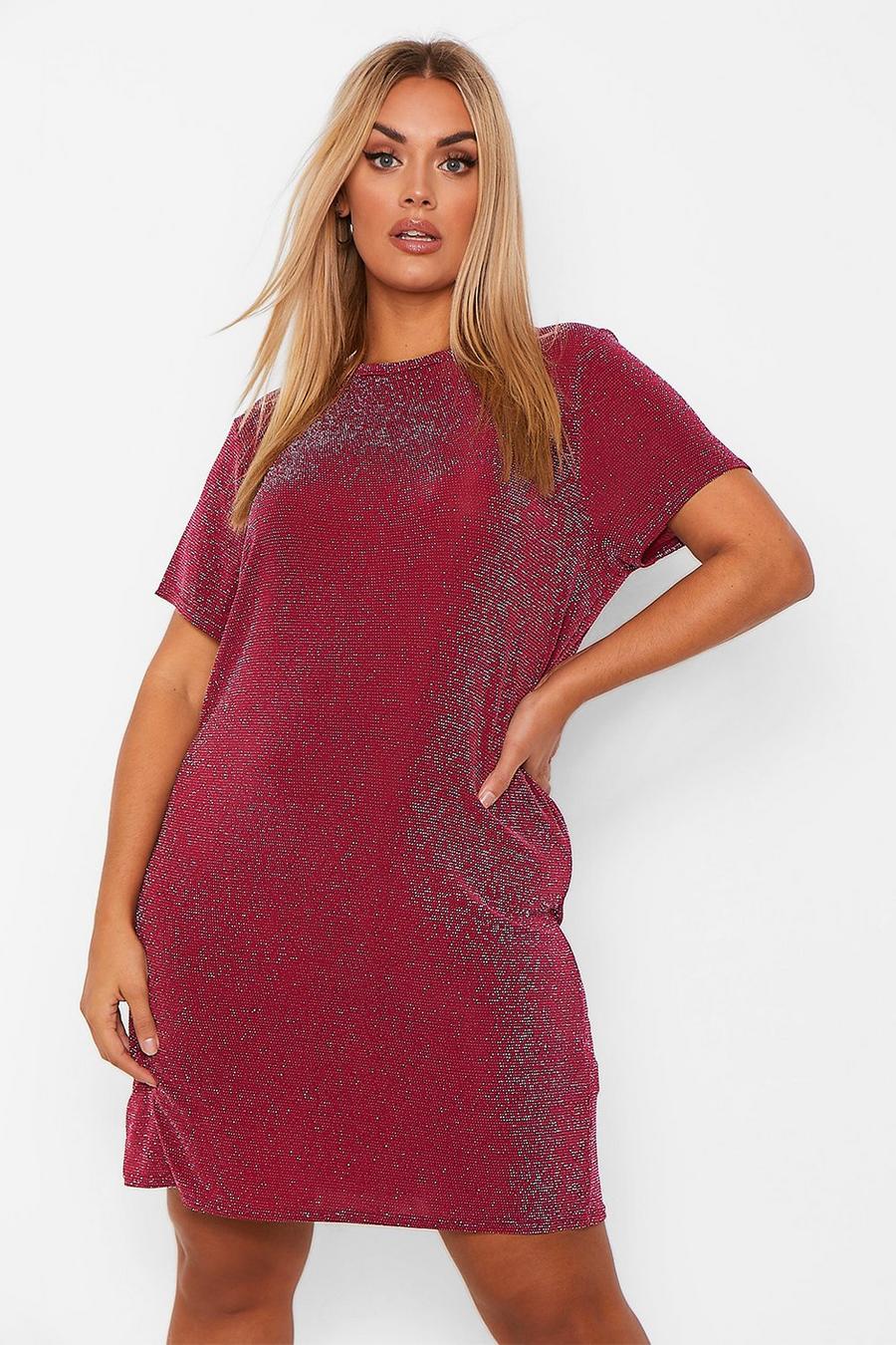 Berry Plus Glitter Oversized T-Shirt Dress image number 1
