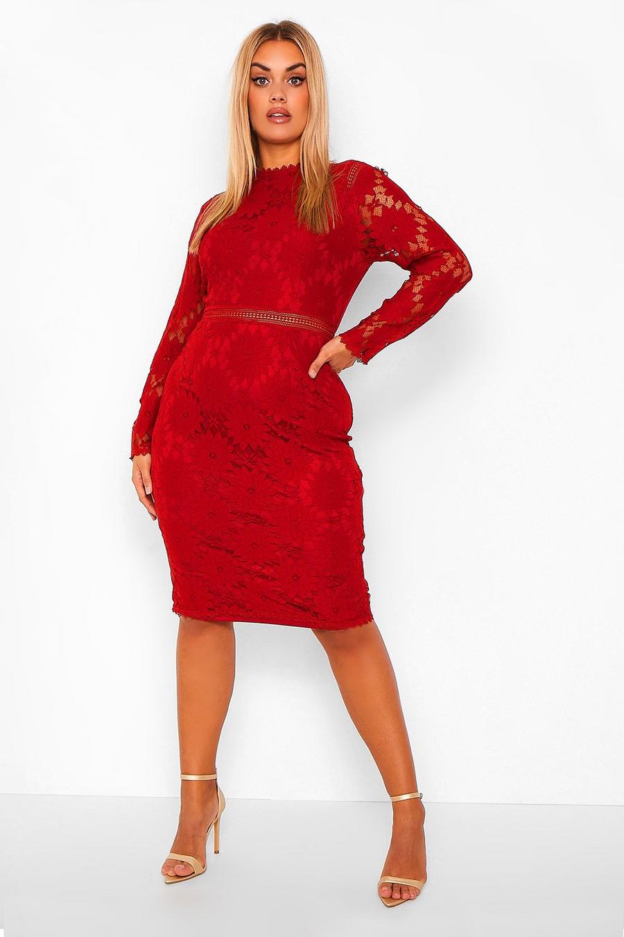 Berry rot Plus Lace Midi Dress image number 1