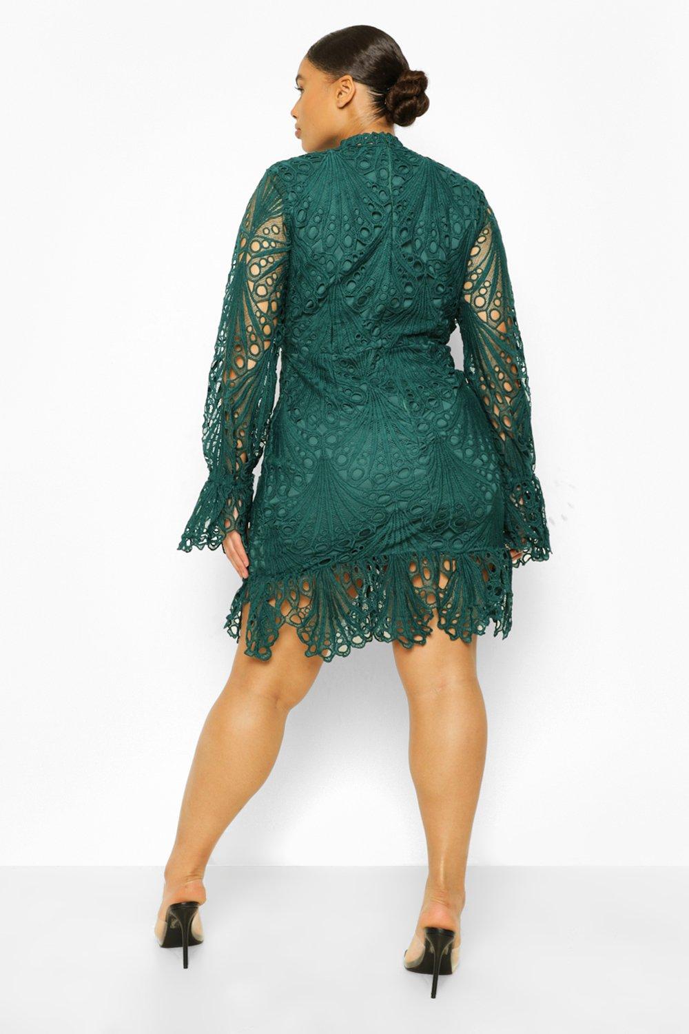 Plus Lace High Neck Ruffle Mini Dress