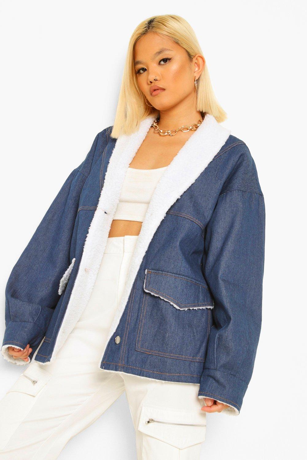 petite borg denim jacket