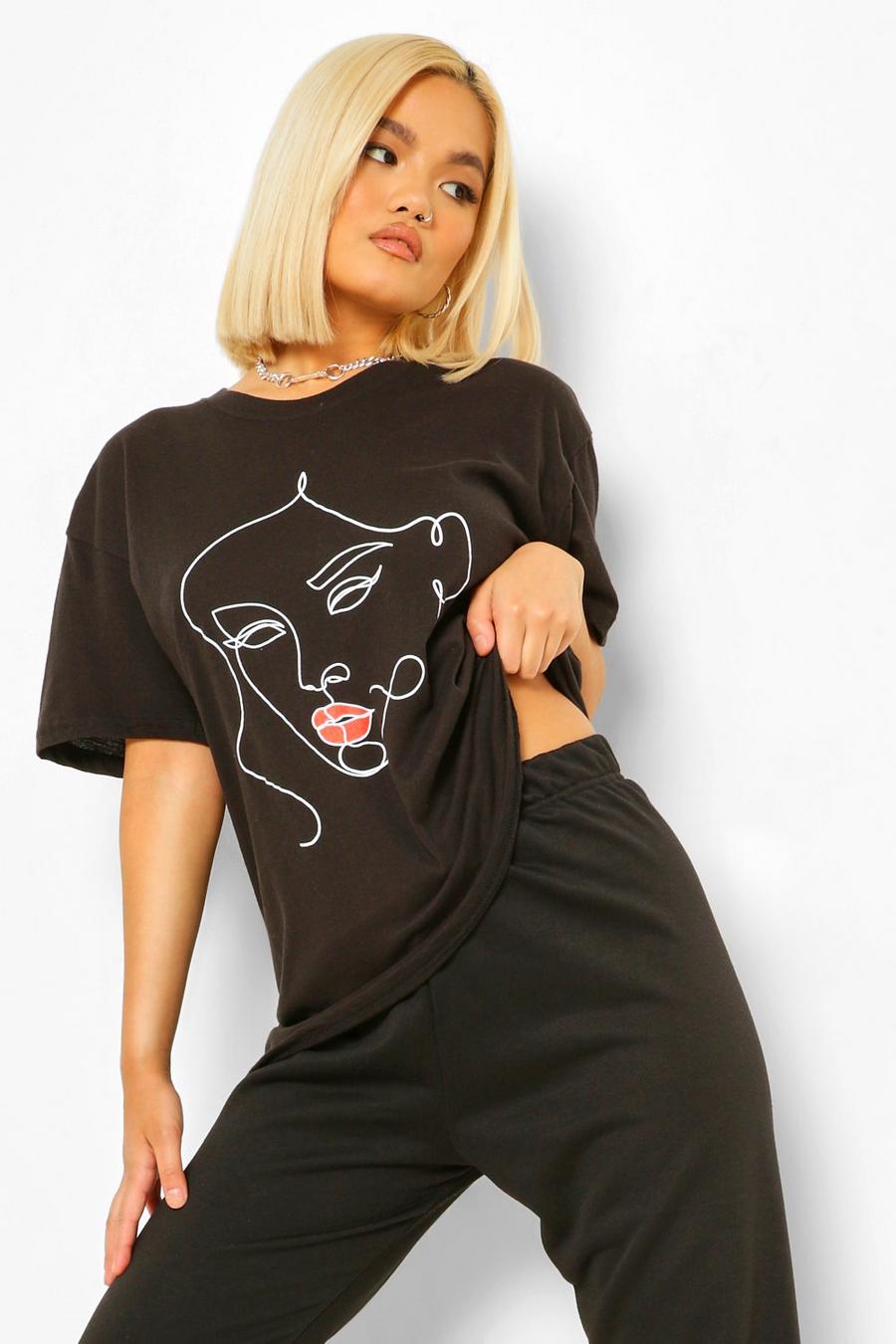 Petite Abstract Scribble Face and Lips T-Shirt image number 1