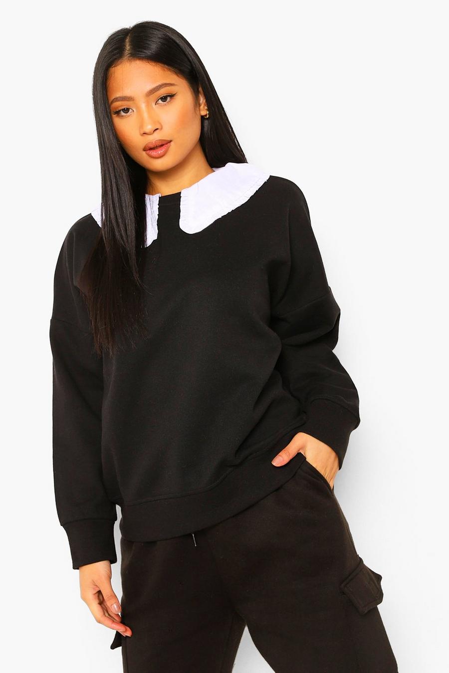 Black Petite - Oversize sweatshirt med peter pan-krage image number 1