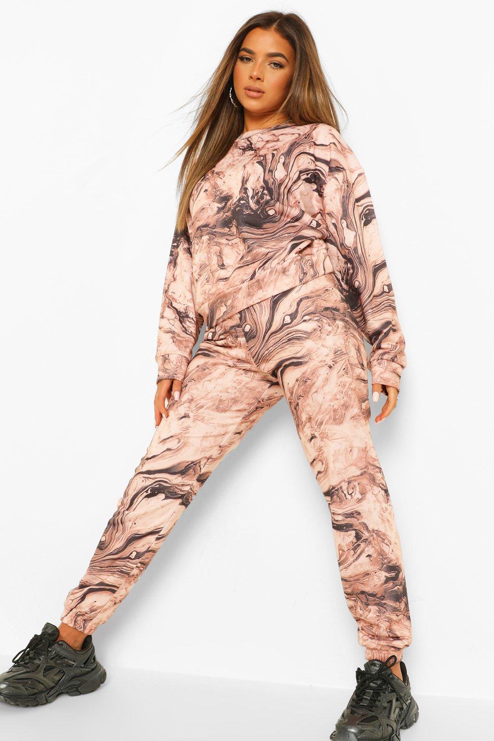 Petite Marble Print Joggers boohoo