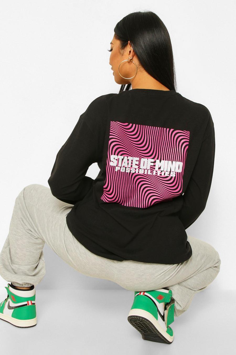 Black Petite Long Sleeve Psychedelic Graphic T-Shirt image number 1