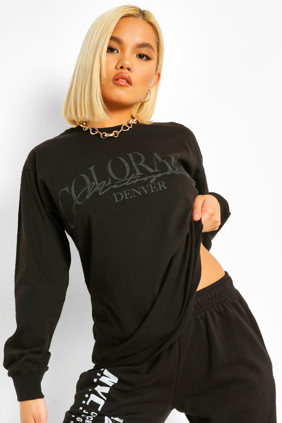 Black Petite Long Sleeve 'Colorado' Graphic T-Shirt image number 1