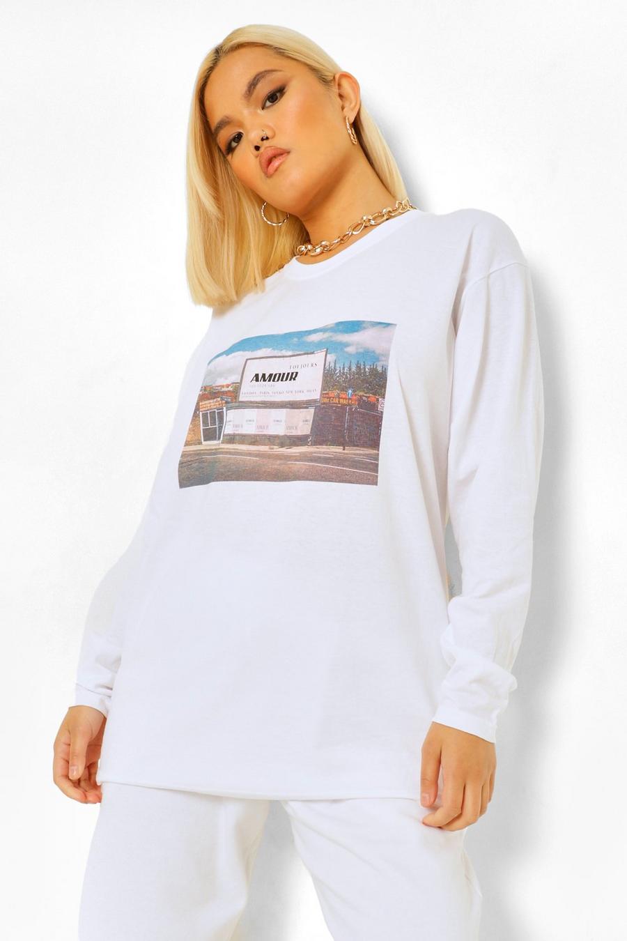 Petite - Långärmad t-shirt med grafiskt tryck image number 1