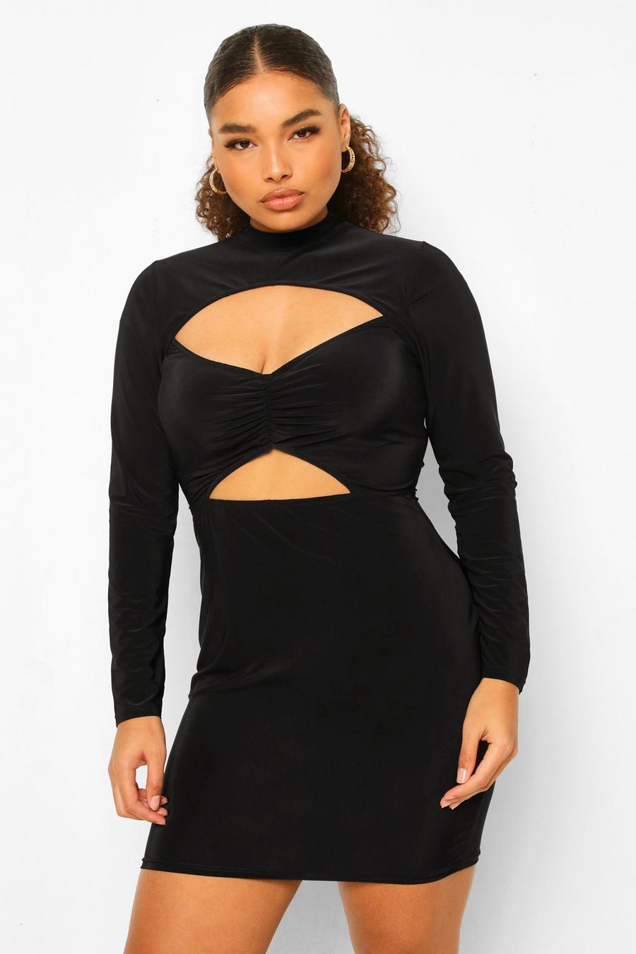 Black Plus Soft Touch Ruched Cut Out Mini Dress image number 1