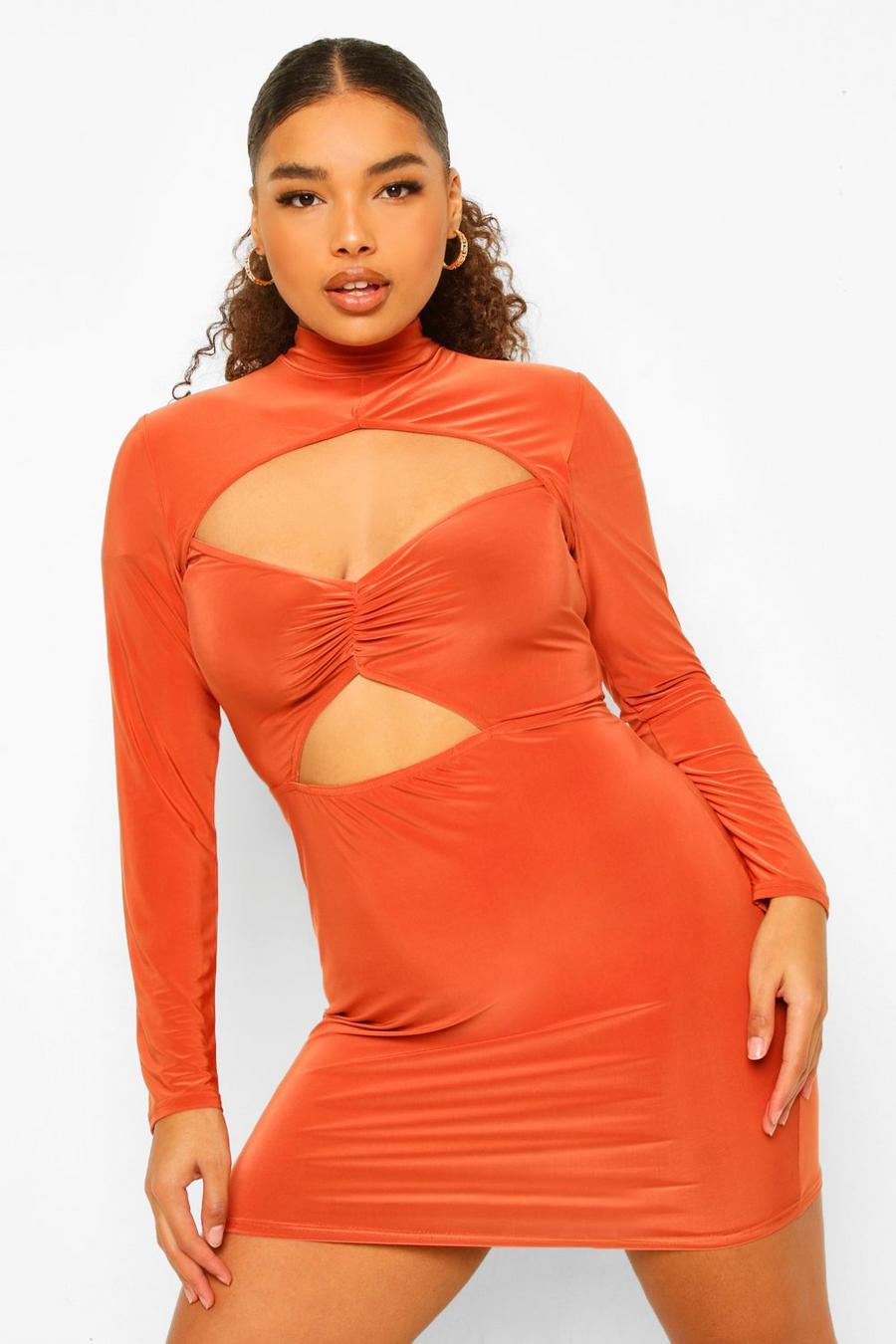Orange Plus Soft Touch Ruched Cut Out Mini Dress image number 1