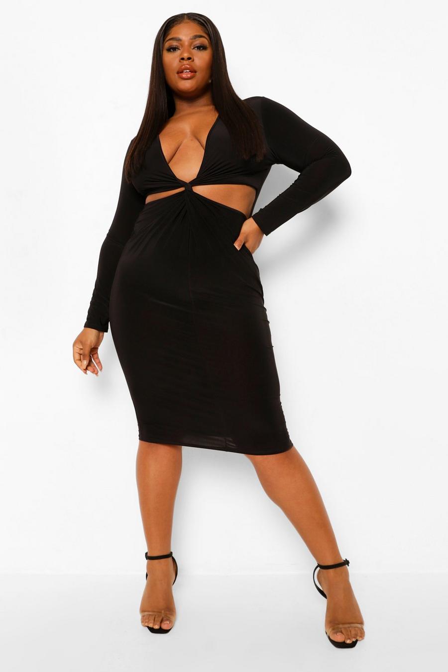 Black Plus Soft Touch Knot Cut Out Midi Dress image number 1