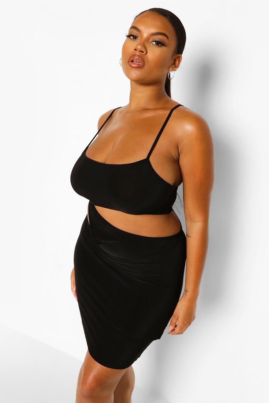 Black Plus Soft Touch Strappy Cut Out Bodycon image number 1