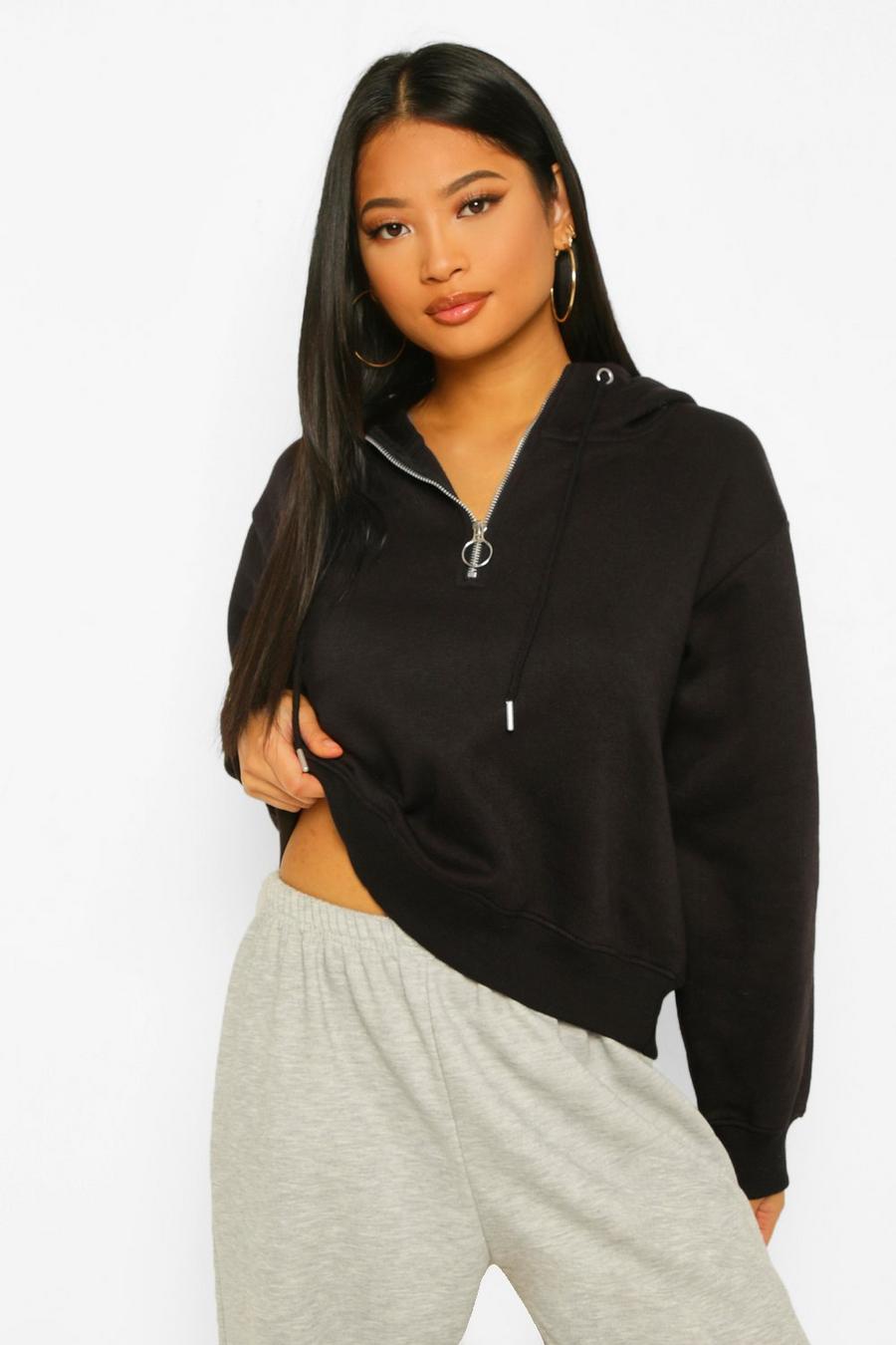 Black Petite - Oversize hoodie med kort dragkedja image number 1
