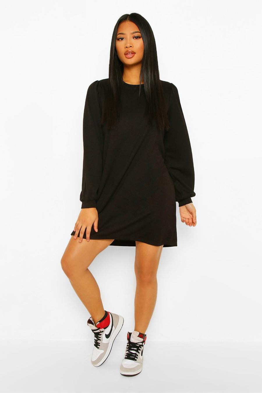Black Petite Volume Sleeve Sweatshirt Dress image number 1