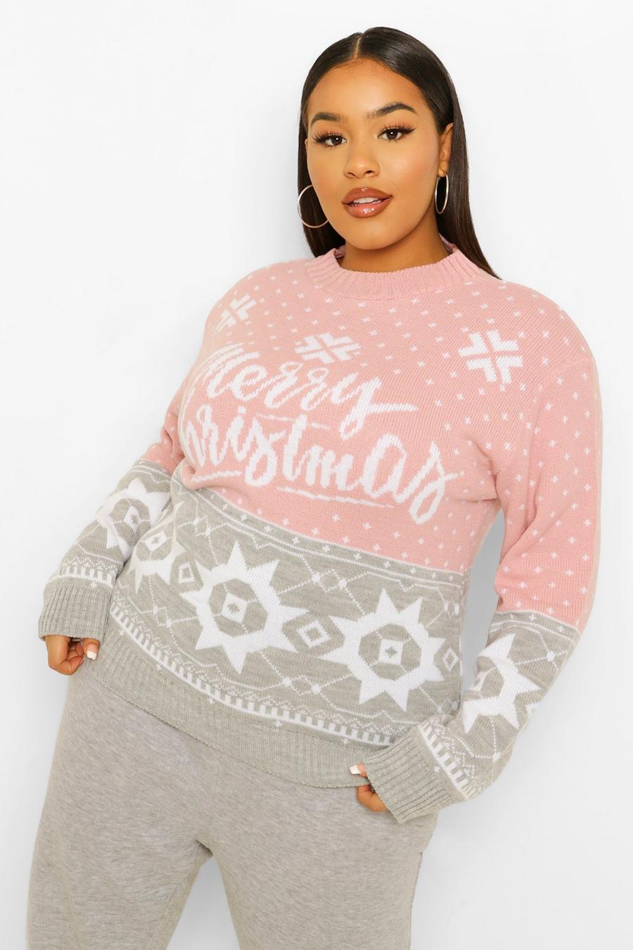 Grey Plus Christmas Fairisle Jumper image number 1