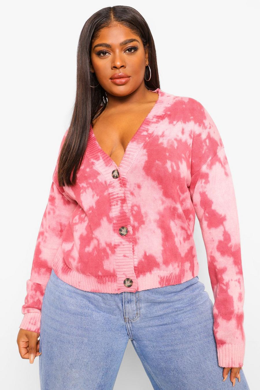 Berry Plus Tie Dye Knitted Cardigan image number 1