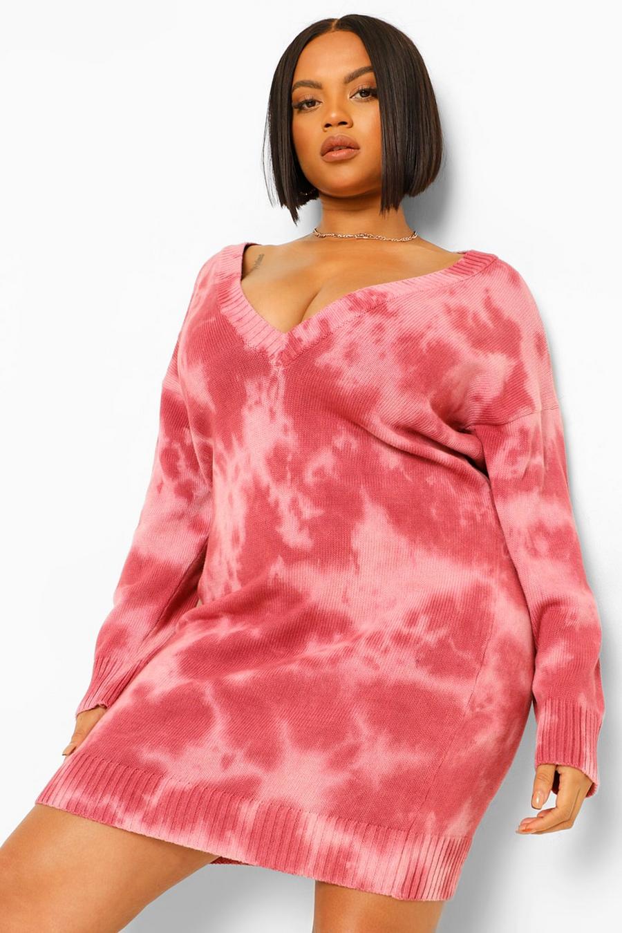 Berry Plus Tie Dye Knitted Jumper Dress image number 1