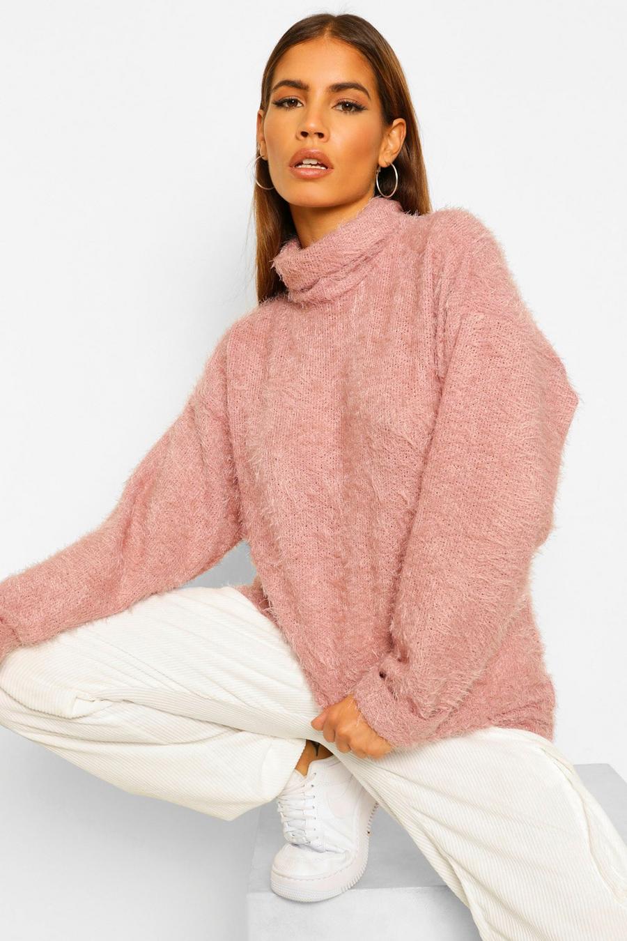 Rose Petite Fluffy Knit Turtleneck Sweater image number 1