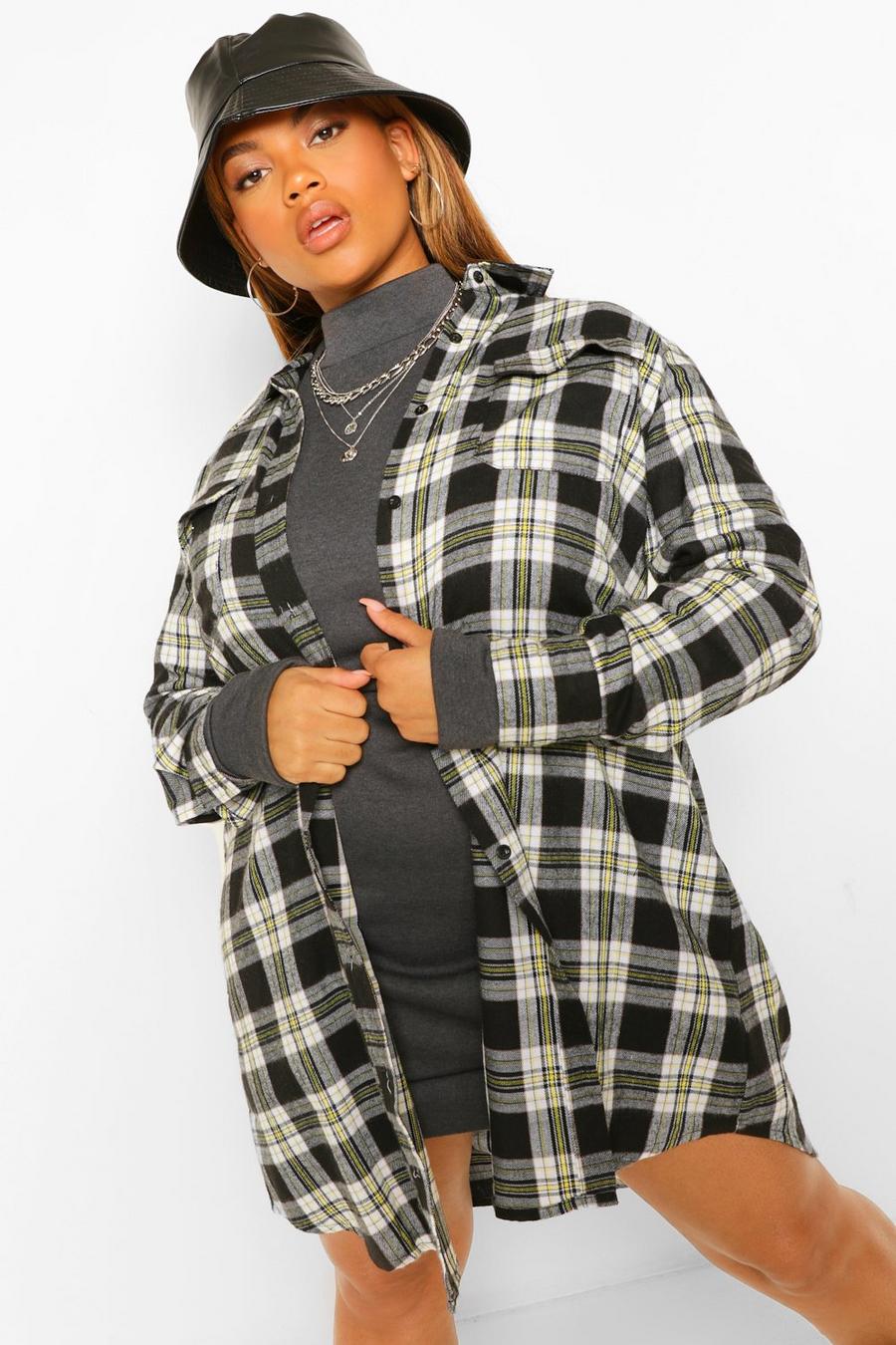 Black Plus Boyfriend Flannel Shirt Dress image number 1