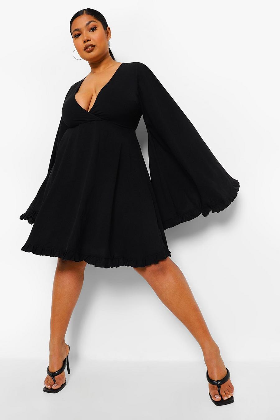 שחור שמלת סקייטר עם שרוולים רחבים ומלמלה למידות גדולות image number 1