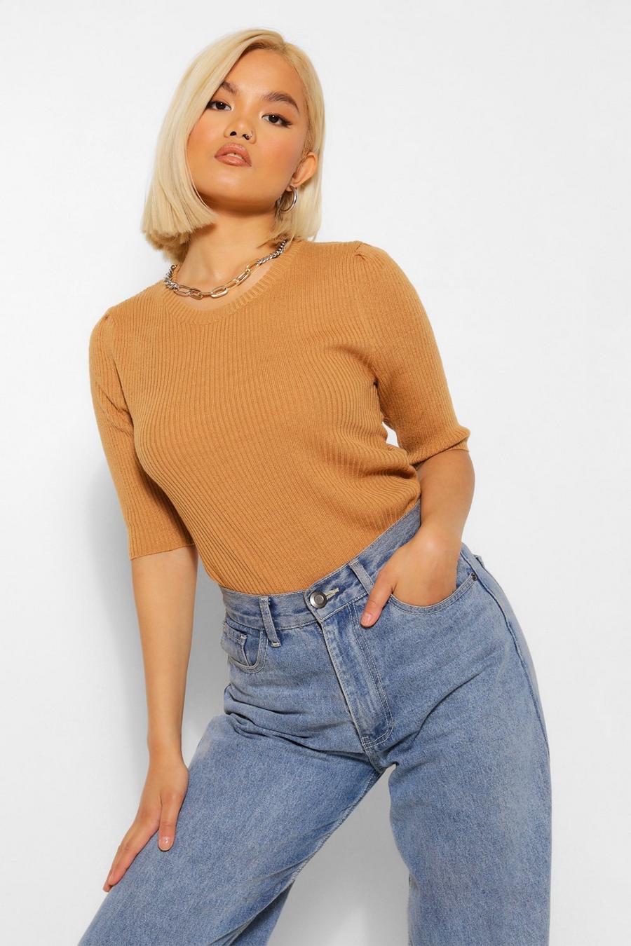 Camel Petite 3/4 Sleeve Knitted Top image number 1