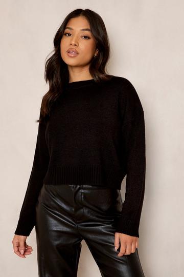 Petite Round Neck Boxy Knitted Jumper black