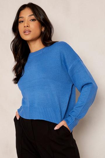 Petite Round Neck Boxy Knitted Jumper blue