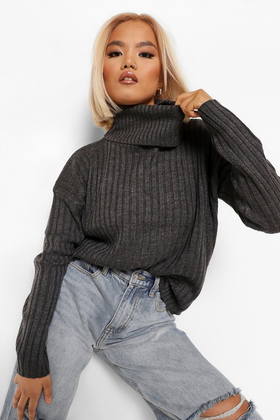 Charcoal Petite Roll Neck Knitted Jumper image number 1