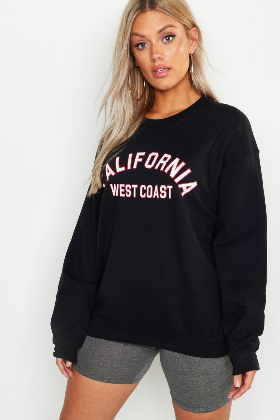 Plus California Sweatshirt mit Rundhalsausschnitt, Schwarz image number 1