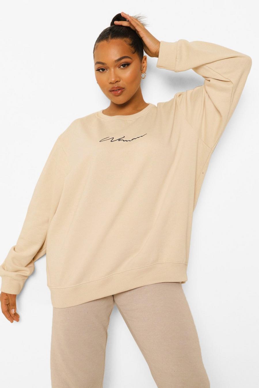 Stone beige Plus Woman Crew Sweatshirt