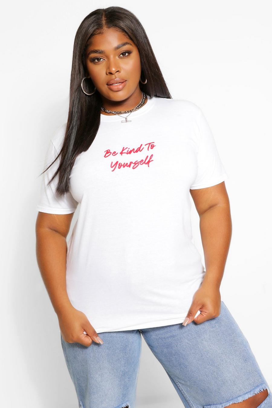 Plus T-Shirt mit „Be Kind“-Slogan, Weiß image number 1