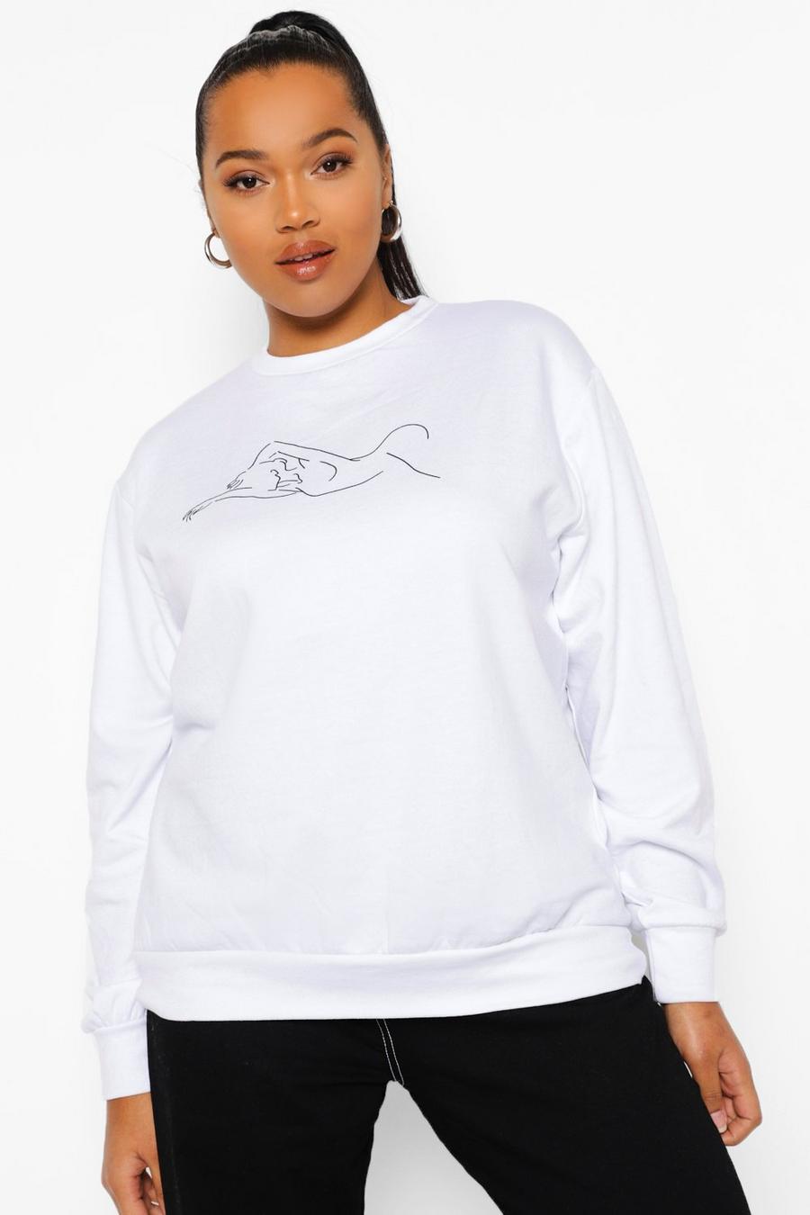 Plus Sweatshirt mit Figur-Print, Weiß image number 1