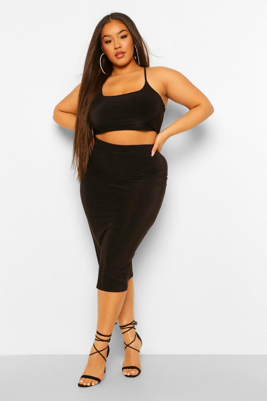 Black Plus Double Layer Crop And Midi Skirt image number 1