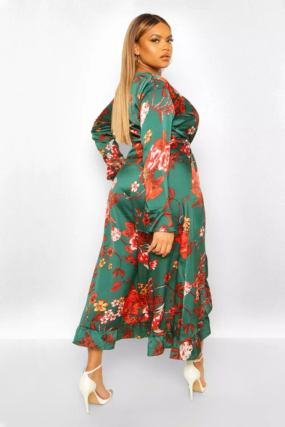 Floral ruffle sale wrap dress