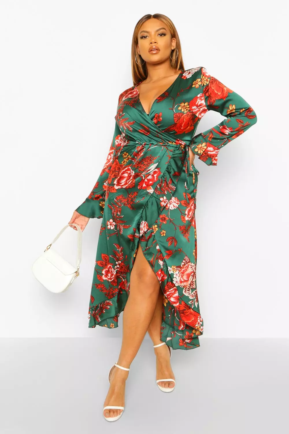 Floral ruffle sales wrap dress