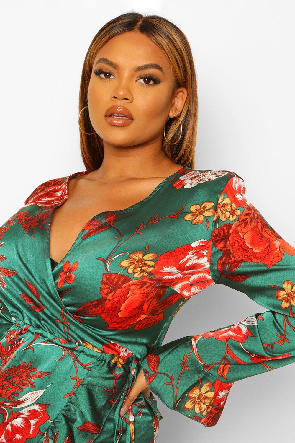 Plus Floral Ruffle Wrap Dress | boohoo USA