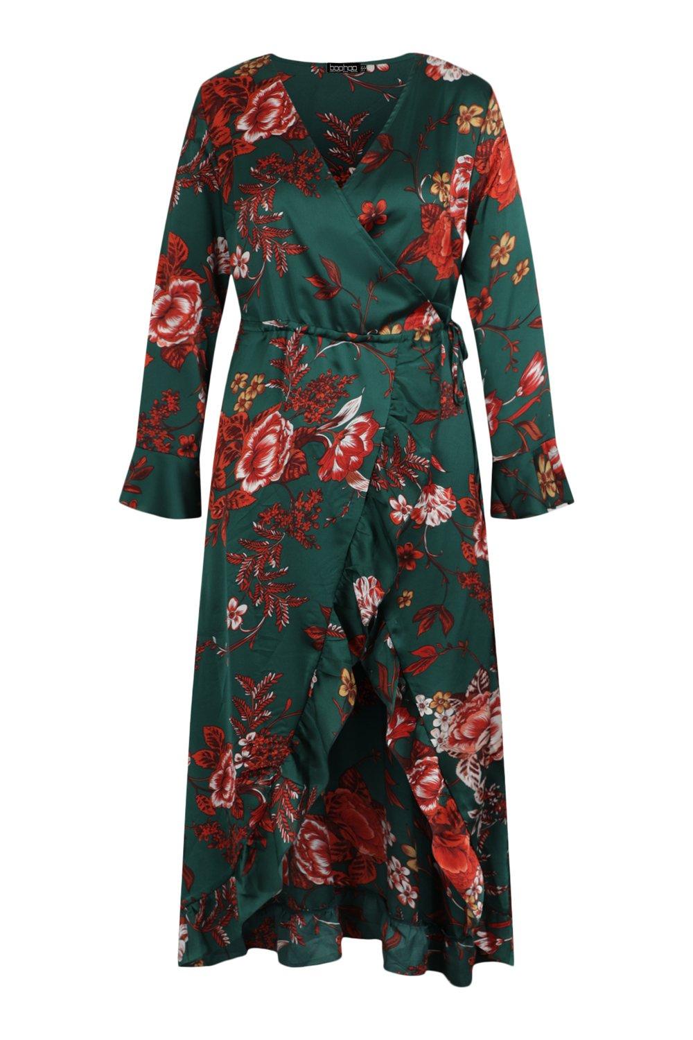 Plus Floral Ruffle Wrap Dress