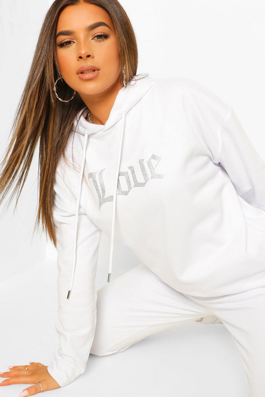 White Petite Embroidered Love Hoodie image number 1
