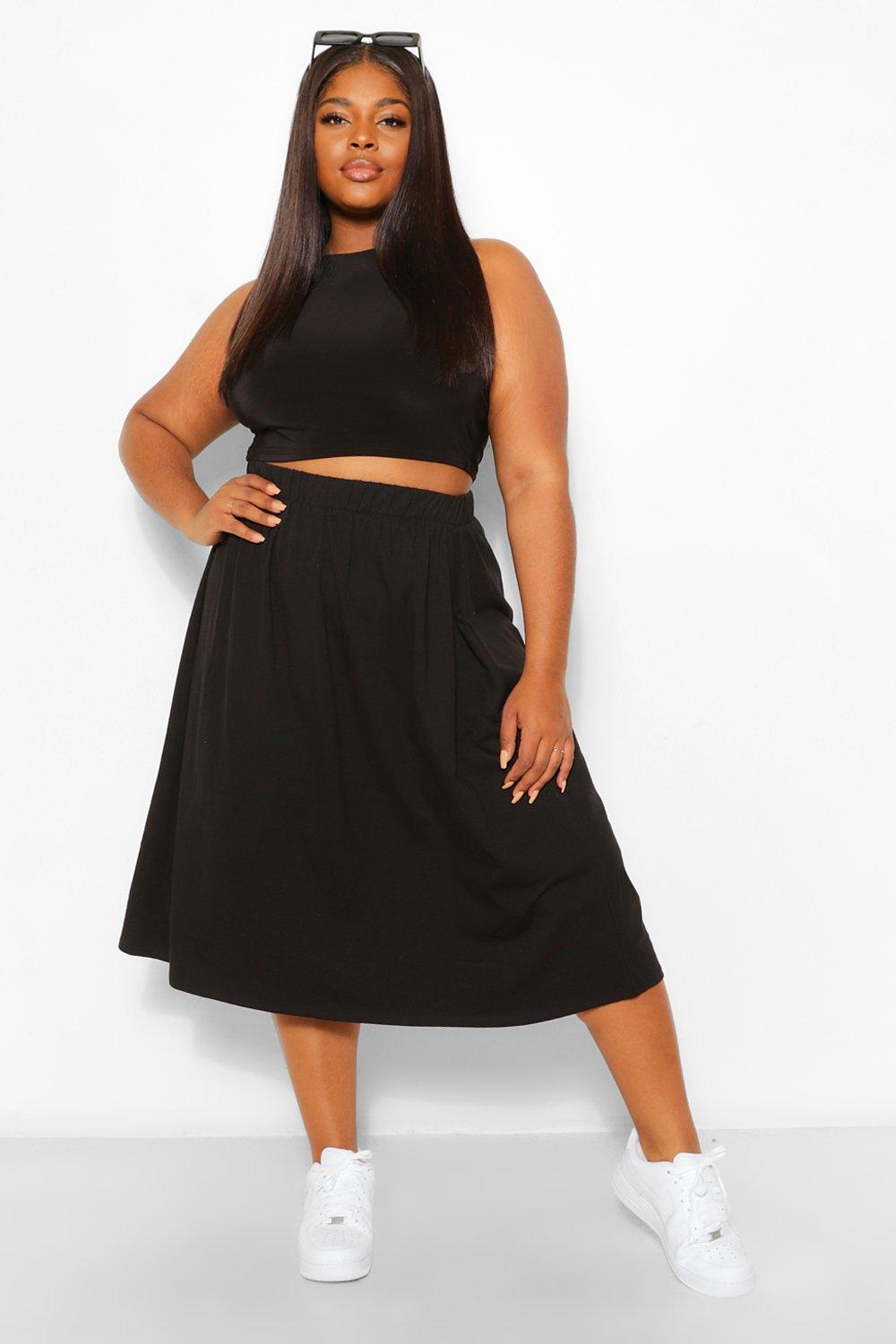 Black a line on sale midi skirt plus size