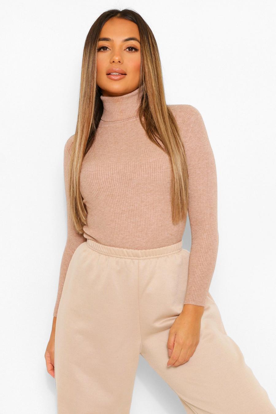 Beige Petite Rib Knitted Roll Neck Jumper image number 1